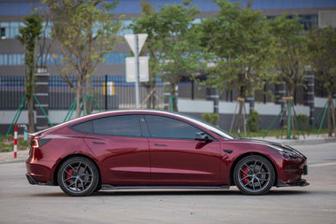 Tesla Model 3 / Performance 2017-2023 with Aftermarket Parts - Pre-preg Carbon Fiber Side Skirts from TAKD Carbon