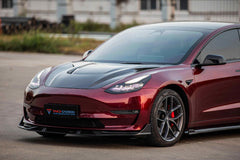 Tesla Model 3 / Performance 2017-2023 with Aftermarket Parts - Double-sided Pre-preg Carbon Fiber Hood Bonnet from TAKD Carbon