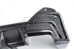 BMW 5 Series 530 540 (with M-package bumper, does not fit base model) G60 G61 2024-ON with Aftermarket Parts - V1 Style Rear Diffuser (Quad Exhaust Tips Included) Pre-preg Carbon Fiber from TAKD Carbon