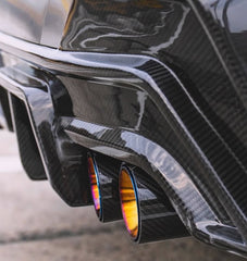 BMW 5 Series 530 540 (with M-package bumper, does not fit base model) G60 G61 2024-ON with Aftermarket Parts - V1 Style Rear Diffuser (Quad Exhaust Tips Included) Pre-preg Carbon Fiber from TAKD Carbon