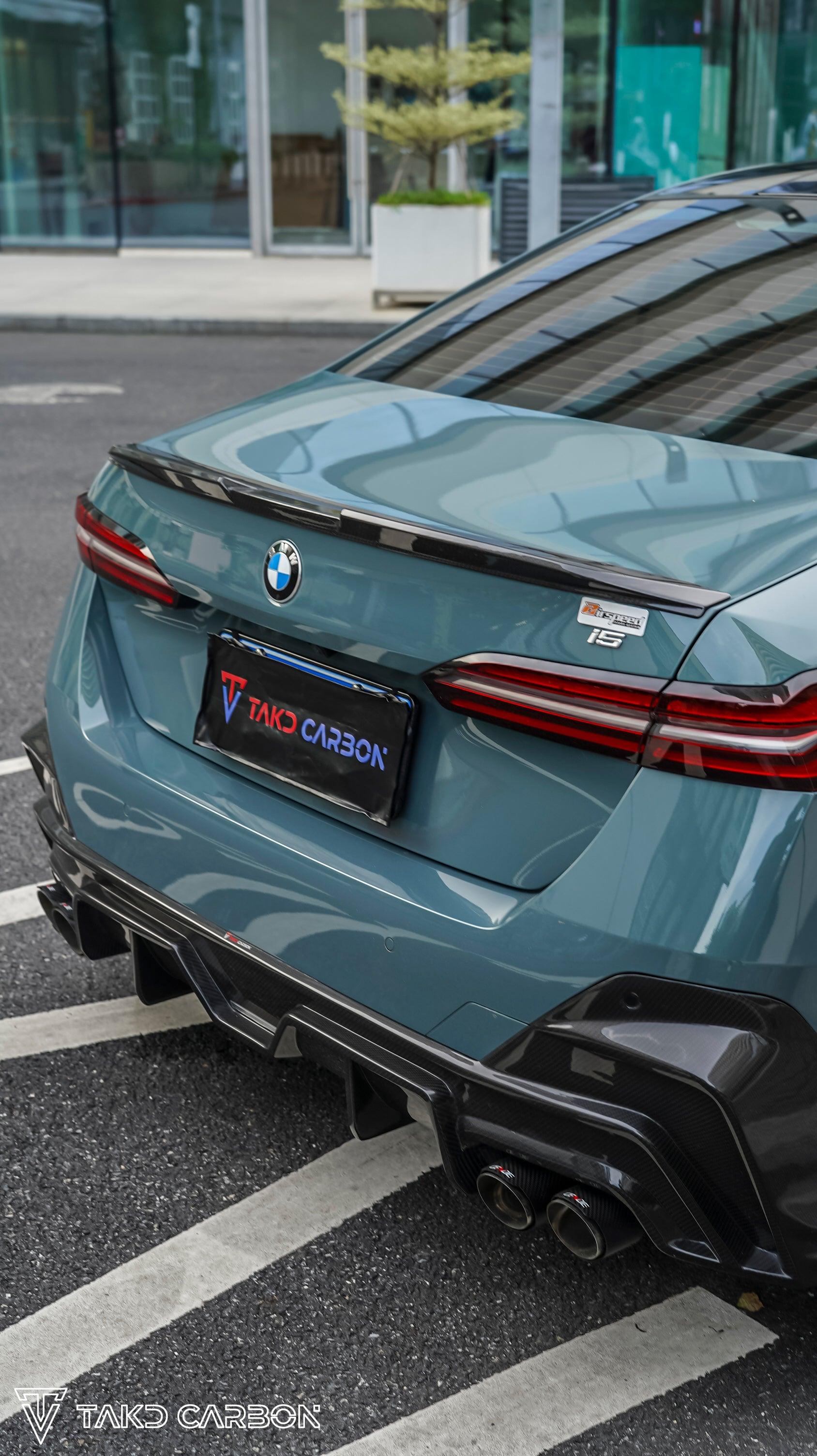 BMW 5 Series 530 540 & i5 e/x Drive40 M60 G60 2024-ON with Aftermarket Parts - V1 Style Rear Spoiler Pre-preg Carbon Fiber from TAKD Carbon