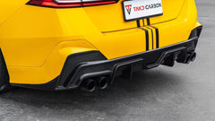 BMW 5 Series 530 540 (with M-package bumper, does not fit base model) G60 G61 2024-ON with Aftermarket Parts - V1 Style Rear Diffuser (Quad Exhaust Tips Included) Pre-preg Carbon Fiber from TAKD Carbon