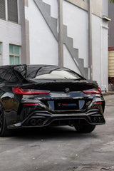 BMW 8 Series 840i (With M-Package Bumper) M850i G16 2018 2019 2020 2021 2022 2023 2024 with Aftermarket Parts - V3 Style Rear Diffuser Pre-preg Carbon Fiber from TAKD Carbon