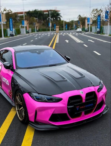BMW M3 / M3C G80 G81 & M4 / M4C G82 G83 2021 2022 2023 2024 with Aftermarket Parts - Hood Bonnet Double-sided Pre-preg Carbon Fiber from TAKD Carbon