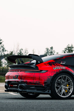 Porsche 911 992 Carrera / 4 / S / 4S 2020-ON with Aftermarket Parts - V2 Rear Wing Pre-preg Carbon Fiber from TAKD Carbon