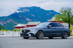 Mercedes Benz C-Class AMG C43 C300 (with sport package) W205 Sedan Facelift 2019 2020 2021 with Aftermarket Parts - Front Canards Dry Pre-preg Carbon Fiber from TAKD Carbon