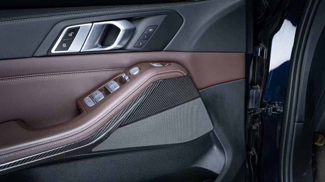 BMW X5 M60i M50i x/s Drive 40i 50e G05 Pre-LCI & LCI 2019-ON with Aftermarket Parts - Door Handel Interior Trim Cover Dry Pre-preg Carbon Fiber from TAKD Carbon