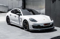 Porsche Panamera 971.2 GTS 2017 2018 2019 2020 2021 2022 2023 with Aftermarket Parts - V1 Front Lip Pre-preg Carbon Fiber from TAKD Carbon