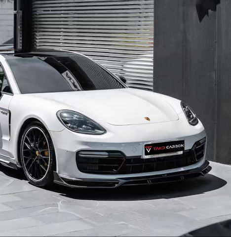Porsche Panamera 971.2 GTS 2017 2018 2019 2020 2021 2022 2023 with Aftermarket Parts - V1 Front Lip Pre-preg Carbon Fiber from TAKD Carbon