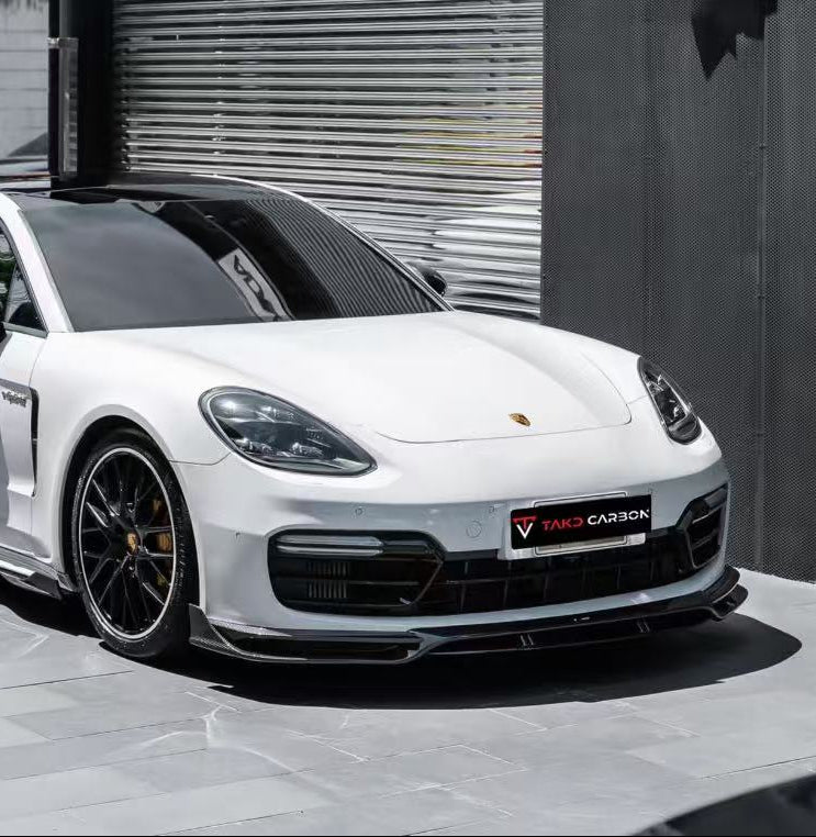 Porsche Panamera 971.2 GTS 2017 2018 2019 2020 2021 2022 2023 with Aftermarket Parts - V1 Front Lip Pre-preg Carbon Fiber from TAKD Carbon