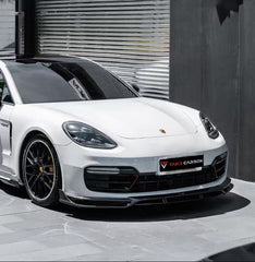 Porsche Panamera 971.2 GTS 2017 2018 2019 2020 2021 2022 2023 with Aftermarket Parts - V1 Front Lip Pre-preg Carbon Fiber from TAKD Carbon