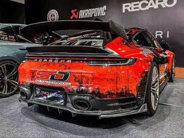 Porsche 911 992 Carrera / 4 / S / 4S (Fits Base Model Only, Does Not Fit Aero Kit / Sport Package) 2020 2021 2022 2023 2024 with Aftermarket Parts - V1 Style Rear Spoiler Pre-preg Carbon Fiber from TAKD Carbon