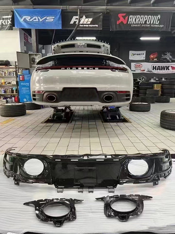 Porsche 911 992 Carrera / 4 / S / 4S (Fits Base Model Only, Does Not Fit Aero Kit / Sport Package) 2020 2021 2022 2023 2024 with Aftermarket Parts - V1 Style Rear Diffuser Pre-preg Carbon Fiber from TAKD Carbon
