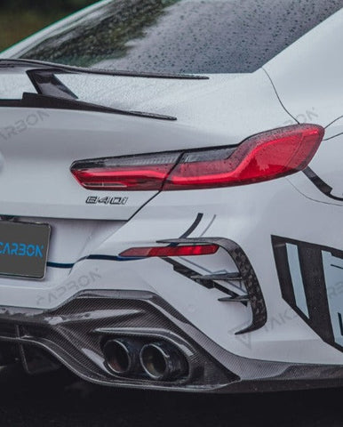BMW 8 Series 840i M850i G16 2018-ON with Aftermarket Parts - V2 Style Carbon Fiber Rear Bumper Canards from TAKD Carbon