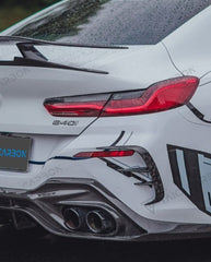 BMW 8 Series 840i M850i G16 2018-ON with Aftermarket Parts - V2 Style Carbon Fiber Rear Bumper Canards from TAKD Carbon