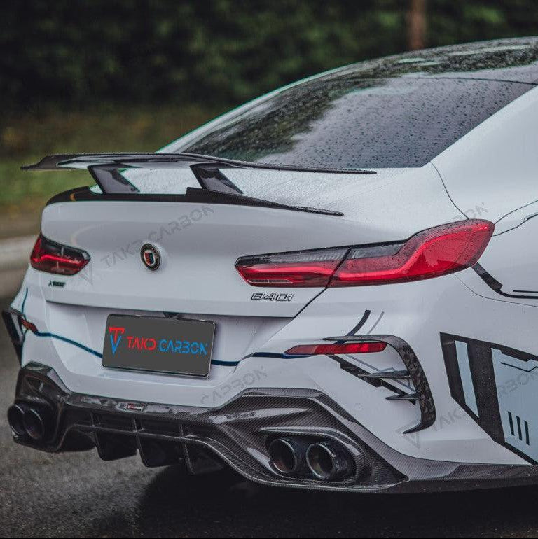 BMW 8 Series 840i (With M-Package Bumper) M850i G16 2018 2019 2020 2021 2022 2023 2024 with Aftermarket Parts - V3 Style Rear Diffuser Pre-preg Carbon Fiber from TAKD Carbon