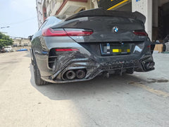 BMW 8 Series 840i (With M-Package Bumper) M850i G16 2018-ON with Aftermarket Parts - V2 Style Carbon Fiber Rear Bumper Canards from TAKD Carbon