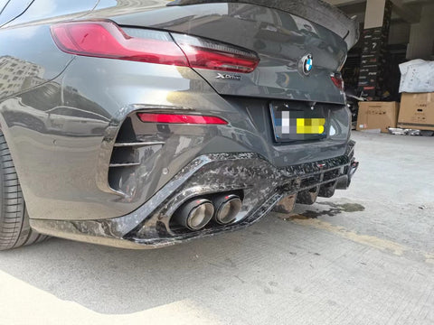 BMW 8 Series 840i (With M-Package Bumper) M850i G16 2018-ON with Aftermarket Parts - V2 Style Carbon Fiber Rear Bumper Canards from TAKD Carbon