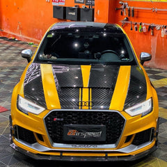 Audi RS3 S3 A3 8V/8V.5 2014 2015 2016 2017 2018 2019 2020 with Aftermarket Parts - Hood Pre-preg Carbon Fiber from TAKD Carbon