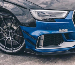 Audi RS3 8V.5 2018 2019 2020 with Aftermarket Parts - Front Canards Pre-preg Carbon Fiber from TAKD Carbon