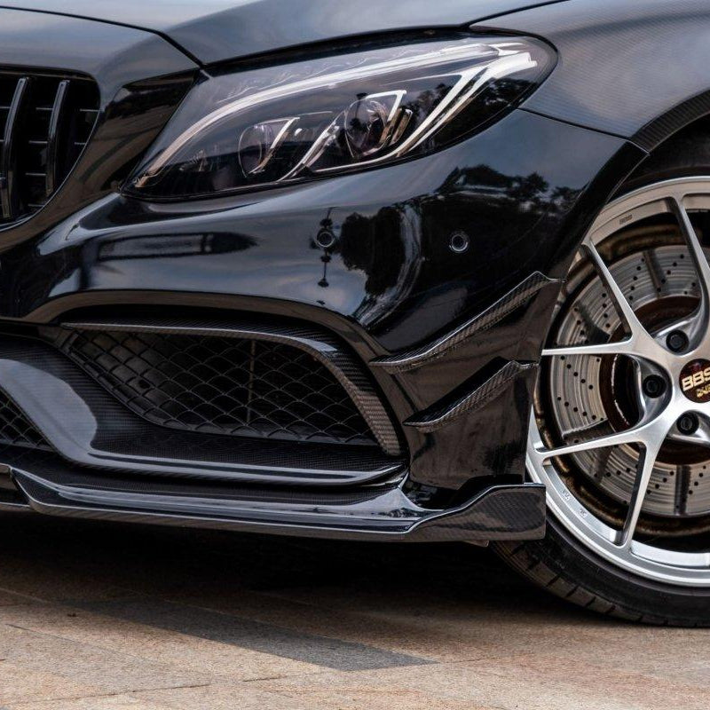 Mercedes Benz C-Class C63/C63S (fits both Pre-Facelift & Facelift) W205 2015 2016 2017 2018 2019 2020 2021 with Aftermarket Parts - Front Canards Pre-preg Carbon Fiber from TAKD Carbon