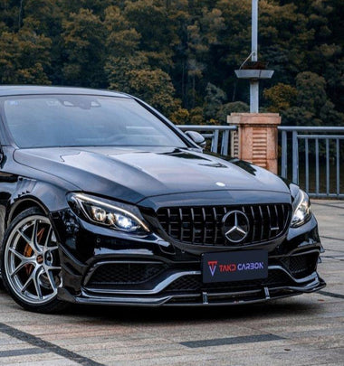 Mercedes Benz C-Class C63/C63S (fits both Pre-Facelift & Facelift) W205 2015 2016 2017 2018 2019 2020 2021 with Aftermarket Parts - Front Lip Pre-preg Carbon Fiber from TAKD Carbon