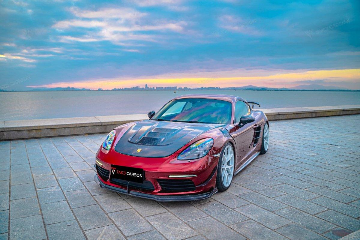 Porsche 718 Cayman / Boxster 2017 2018 2019 2020 2021 2022 2023 2024 with Aftermarket Parts - Front Lip Pre-preg Carbon Fiber from TAKD Carbon