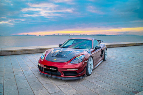 Porsche 718 Cayman / Boxster 2017 2018 2019 2020 2021 2022 2023 2024 with Aftermarket Parts - Front Lip Pre-preg Carbon Fiber from TAKD Carbon