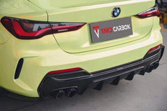 BMW 4 Series 430i (with M-package bumper, does not fit base model) M440i G22 G23 2020-ON with Aftermarket Parts - Rear Diffuser & Canards Pre-preg Carbon Fiber from TAKD Carbon