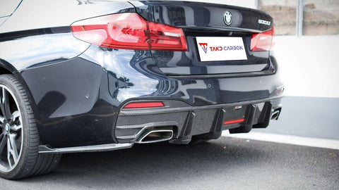 BMW 5 series M550 540 530 (with M-package bumper, does not fit base model) G30 Pre-LCI 2017 2018 2019 2020 with Aftermarket Parts - Rear Diffuser & Canards Pre-preg Carbon Fiber from TAKD Carbon