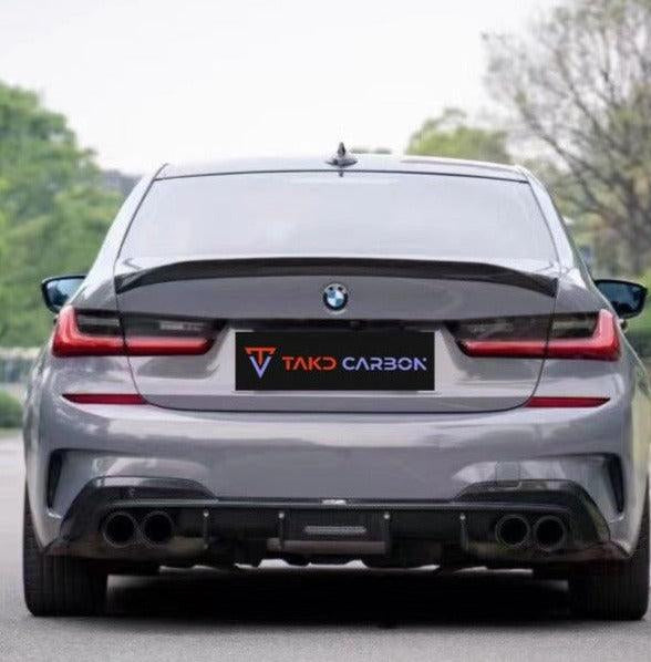 BMW 3 Series 330i (with M-package bumper,Does not fit base model) M340i G20 Pre-LCI 2019 2020 2021 2022 with Aftermarket Parts - V1 Style Rear Diffuser Pre-preg Carbon Fiber from TAKD Carbon