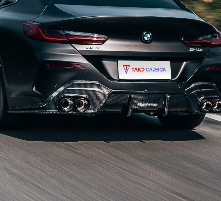 BMW 8 Series M850 840 (With M-Package Bumper) G14 G15 G16 2018 2019 2020 2021 2022 2023 2024 with Aftermarket Parts - V1 Style Rear Diffuser Pre-preg Carbon Fiber from TAKD Carbon