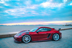 Porsche 718 Cayman / GTS 2017-ON with Aftermarket Parts - V2 Rear Wing Pre-preg Carbon Fiber from TAKD Carbon