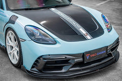 Porsche 718 Boxster / Cayman (all models, including GTS / GT4 / GT4RS / Spyder) & 911 991.1 991.2 (all models, including Carrera S / 4S / T / GTS / 4 GTS / Targa / GT3 / GT3 RS / R / Turbo / Turbo S / GT2 RS with Aftermarket Parts - V2 Style Hood Bonnet Pre-preg Carbon Fiber from TAKD Carbon